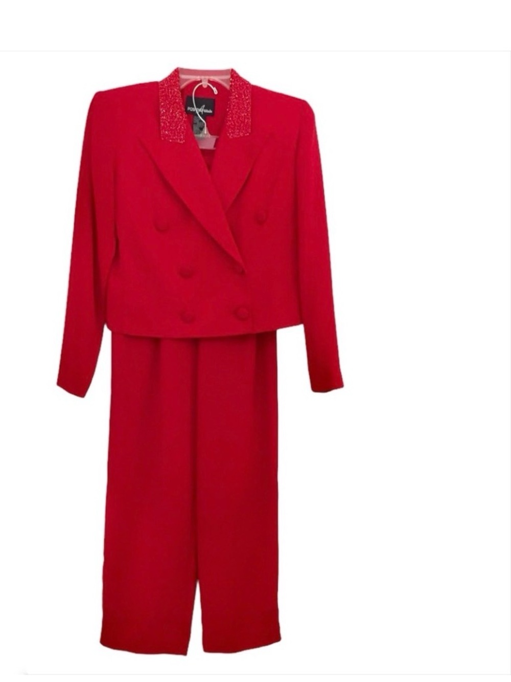 Positive Attitude Red Cropped Double-Breasted Blazer with Wide-Leg Pants